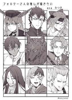 #compass 3girls 6+boys arjuna_(fate) asagiri_gen avataro_sentai_donbrothers bleach bleach:_sennen_kessen-hen blood blood_on_face bow commentary_request dark-skinned_female dark-skinned_male dark_skin dr._stone earrings facial_mark facial_scar fate/grand_order fate_(series) flattop followers_favorite_challenge forehead_mark frown furry furry_male greyscale grin hachimaki hair_bow haori head_wings headband highres japanese_clothes jean_pierre_polnareff jewelry jintsuu_(kancolle) jojo_no_kimyou_na_bouken kantai_collection kukochihiko_(fate) momoi_taro monochrome multicolored_hair multiple_boys multiple_drawing_challenge multiple_girls mutsuki_(mutuki05) open_mouth ouka_tadaomi sailor_collar scar scar_on_cheek scar_on_face smile split-color_hair stardust_crusaders super_sentai taichou_haori thrud_(fate) translation_request two-tone_hair unohana_retsu valkyrie_(fate) werewolf wings