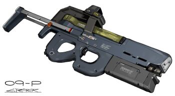 artist_name bullpup commentary_request english_text gun highres no_humans object_focus original p90 personal_defense_weapon peter_(peter6409) redesign signature simple_background submachine_gun weapon weapon_focus white_background