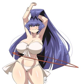 absurdres bad_source bikini breasts highres hoop huge_breasts hula_hoop mitsurugi_meiya muv-luv ryou_sakai smug swimsuit thick_thighs thighs transparent_background white_bikini