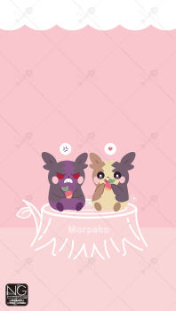 anger_vein berry_(pokemon) black_sclera colored_sclera commentary_request frown gen_8_pokemon heart highres leppa_berry meme_(sleepsheep) morpeko morpeko_(full) morpeko_(hangry) nintendo no_humans open_mouth pokemon pokemon_(creature) pokemon_focus red_eyes red_sclera smile speech_bubble spoken_anger_vein spoken_heart teeth