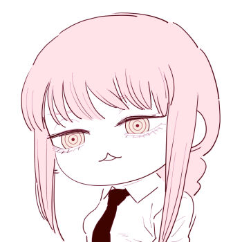 1girl :3 chainsaw_man chibi chibi_only collared_shirt deer60868637 limited_palette long_hair makima_(chainsaw_man) necktie open_mouth pink_hair ringed_eyes shirt sidelocks solo yellow_eyes