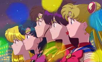5girls aino_minako bishoujo_senshi_sailor_moon bishoujo_senshi_sailor_moon_(first_season) blonde_hair blue_choker blue_eyes blue_gem blue_hair blue_sailor_collar bow bowtie brooch brown_hair choker circlet crescent crescent_earrings double_bun earrings from_side gem gold gold_earrings green_choker green_eyes green_sailor_collar hair_bobbles hair_bun hair_ornament highres hino_rei jewelry kino_makoto leotard long_hair medium_hair mizuno_ami multiple_girls orange_choker orange_gem parted_bangs pearl pink_bow pink_bowtie ponytail purple_bow purple_bowtie purple_eyes purple_hair red_bow red_bowtie red_choker red_gem red_sailor_collar red_skirt sailor_collar sailor_jupiter sailor_mars sailor_mercury sailor_moon sailor_venus shirt short_hair short_sleeves sidelocks skirt stud_earrings swept_bangs twintails very_long_hair vfwe2535 white_leotard white_shirt