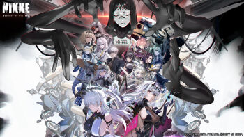 1boy absurdres android black_bodysuit black_gloves black_hair black_hairband blindfold blue_eyes blue_hair bodysuit cecil_(nikke) chime_(nikke) clenched_teeth cloak closed_eyes closed_mouth crown_(nikke) elbow_gloves flower frown gloves goddess_of_victory:_nikke goggles goggles_on_head green_eyes green_hair hairband harran_(nikke) hat helmet highres holding holding_sword holding_weapon isabel_(nikke) johan_(nikke) katana kilo_(nikke) long_hair long_sleeves looking_at_viewer mechanical_arms medium_hair modernia_(nikke) modernia_(second_affection)_(nikke) nayuta_(nikke) noah_(nikke) official_art pink_hair purple_eyes purple_hair rapture_queen_(nikke) red_eyes red_flower red_rose red_shoes_(nikke) rose rose_(nikke) scarlet_(nikke) shield shirt short_hair single_mechanical_arm sword teeth tiara weapon white_cloak white_hair white_hat white_shirt yellow_eyes yuri