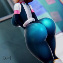 1girl 3d animated artist_name ass ass_focus ass_shake black_bodysuit bodysuit boku_no_hero_academia breasts brown_hair curvy from_behind head_out_of_frame huge_ass jiggle short_hair sideboob skin_tight smile solo tagme thick_thighs thighs uraraka_ochako uraraka_ochako_(hero_outfit) video wide_hips zpr3d