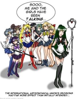 6+girls aino_minako bishoujo_senshi_sailor_moon black_bow blue_bow blue_footwear blue_skirt bob_cut boots bow garnet_rod glaive_(polearm) green_skirt guardiansun hino_rei kaiou_michiru kino_makoto knee_boots magical_girl meiou_setsuna mizuno_ami multiple_girls orange_skirt parody polearm purple_bow purple_footwear purple_skirt red_bow red_skirt sailor_jupiter sailor_mars sailor_mercury sailor_moon sailor_neptune sailor_pluto sailor_saturn sailor_senshi sailor_uranus sailor_venus silence_glaive skirt ten&#039;ou_haruka tomoe_hotaru tsukino_usagi weapon yellow_bow