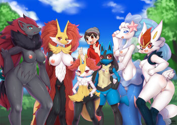 1boy 6+girls :< :3 animal_ear_fluff animal_ears animal_hands animal_nose anus artist_name ass beanie black_fur black_hair blue_eyes blue_fur blue_hair blue_sky blurry blurry_background blush body_fur braixen breasts brown_eyes brown_hair cinderace claws cleft_of_venus closed_mouth cloud collared_shirt colored_skin day delphox fox_ears fox_girl fox_tail from_behind furry furry_female furry_male furry_with_non-furry gem gen_4_pokemon gen_5_pokemon gen_6_pokemon gen_7_pokemon gen_8_pokemon gluteal_fold grass grey_fur grey_headwear groin hair_ornament hand_on_own_face hand_on_own_hip hand_up hands_on_own_hips hands_up happy harem hat height_difference interspecies knees_together_feet_apart large_breasts lifting_own_clothes light_blush long_hair looking_at_another looking_at_viewer looking_back low-tied_long_hair lucario medium_breasts mermaid monster_girl multicolored_hair multiple_girls navel nervous nintendo nipples open_mouth outdoors pearl_(gemstone) pokemon pokemon_(creature) pokemon_swsh pokephilia primarina pussy rabbit_ears rabbit_girl rabbit_tail red_eyes red_fur red_hair red_shirt see-through_clothes shirt short_hair shy sidelocks signature sky small_breasts smile snout spikes standing starfish stomach swept_bangs tail teeth thigh_gap thumbs_up tree two-tone_hair uncensored upper_body very_long_hair victor_(pokemon) wavy_mouth white_fur white_skin wide_hips wolf_ears wolf_girl wolf_tail wolflong yellow_fur zoroark