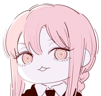 1girl chainsaw_man chibi chibi_only collared_shirt deer60868637 limited_palette long_hair looking_at_viewer makima_(chainsaw_man) necktie open_mouth pink_hair ringed_eyes shirt sidelocks solo yellow_eyes