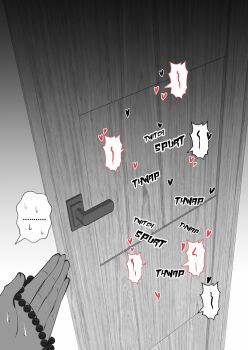 1other beads commentary_request door greyscale highres holding holding_prayer_beads implied_sex meow7tail mixed-language_commentary monochrome original other_focus pov pov_hands prayer_beads solo sweat thai_commentary