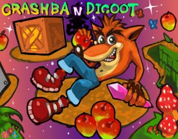 1boy animal box character_name crash_bandicoot crash_bandicoot_(series) dakusuta english_text food fruit full_body furry furry_male male_focus naughty_dog neo_cortex solo tagme text_focus