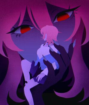 2girls breasts choker evernight_(honkai:_star_rail) fingernails flowerdr3amer from_behind gloves hair_between_eyes hashtag-only_commentary highres honkai:_star_rail honkai_(series) march_7th_(honkai:_star_rail) march_7th_(preservation)_(honkai:_star_rail) medium_breasts multiple_girls open_clothes pink_hair red_eyes sharp_fingernails shirt sidelocks sitting skirt strap