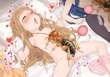 3girls ahegao bar_censor bed bestiality blonde_hair blue_hair blush breasts brown_hair bug censored cum cum_in_pussy cum_overflow cumdrip fertilization flat_chest heart heart-shaped_pupils highres ichihara_nina idolmaster idolmaster_cinderella_girls impregnation interspecies loli lying multiple_girls neku_oneneko nipples nude on_back on_bed open_mouth ovum panties penis pillow pink_panties pussy sajo_yukimi saliva sex sperm_cell spread_legs sweat symbol-shaped_pupils tears thighhighs tongue tongue_out trembling underwear vaginal