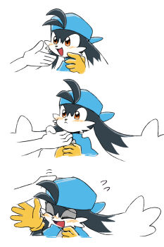 artist_request bandai_namco black_fur blush cat child furry hat highres kaze_no_klonoa klonoa klonoa_2:_lunatea&#039;s_veil laughing long_ears patting shirt shota smile sweatdrop yellow_eyes