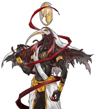 1boy ancient_egyptian_clothes armlet bird_boy black_skin bracelet call_of_cthulhu colored_skin commentary_request cthulhu_mythos egyptian_mythology gold_armlet gold_bracelet jewelry navel red_claws simple_background solo tachi-e thoth_(mythology) tmtkai transparent_background