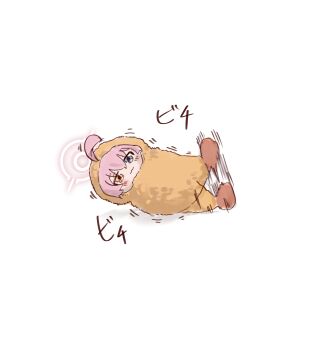 :3 ahoge blue_archive blush_stickers facing_viewer food fried_hoshino_(meme) halo heterochromia highres hoshino_(blue_archive) huge_ahoge looking_at_viewer meme pink_hair pink_halo shrimp shrimp_tempura solo squirming tempura ymm_(nxvd3735)