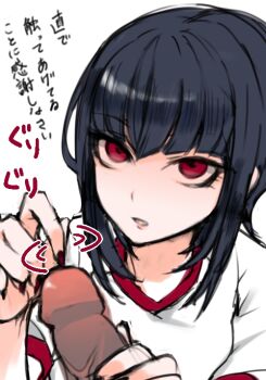 Rule 34 | 10s, black hair, celestia ludenberg, danganronpa (series), danganronpa: trigger happy havoc, dark penis, gym uniform, hizuki akira, nail polish, penis, red eyes, short hair, third-party edit, translation request, uncensored