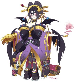 demon demon_girl digimon digimon_(creature) fallen_angel highres japanese_clothes kimono lilithmon mark_of_evil platform_clogs wings