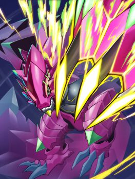 Rule 34 | absurdres, armalizamon, armor, claws, digimon, digimon (creature), digimon beatbreak, electricity, full body, highres, lizard, looking at viewer, no humans, pink armor, sharp teeth, solo, teeth, toyuri (angrm)