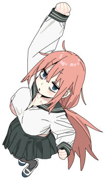 1girl blue_eyes breasts grey_skirt highres imamura_ryou large_breasts long_hair long_sleeves michinoku_komaro pink_hair seitokai_ni_mo_ana_wa_aru! shirt skirt white_shirt