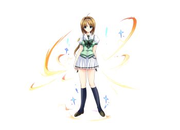 Rule 34 | 1girl, ahoge, black socks, blue eyes, bow, bowtie, brown hair, choukou (alicesoft), choukou sennin haruka, full body, green bow, hair intakes, hairband, kneehighs, loafers, long hair, looking at viewer, miniskirt, official art, onigirikun, otogi frontier, pleated skirt, puffy short sleeves, puffy sleeves, ribbon, school uniform, second-party source, shirt, shoes, short sleeves, skirt, smile, socks, solo, standing, tachi-e, takamori haruka, transparent background, variant set, white skirt