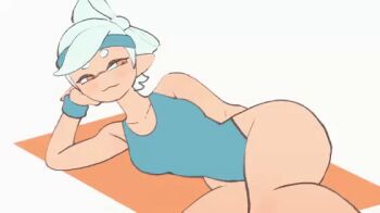 animated animated_gif colo_(nagrolaz) exercising leotard marie_(splatoon) nintendo pointy_ears splatoon_(series) spread_legs swimsuit white_hair