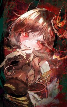 Rule 34 | 1girl, animal ears, blush, braid, braided hair rings, breasts, brown hair, commentary request, corset, ear covers, ear ornament, gentildonna (regina dei fiori) (umamusume), gentildonna (umamusume), guanylunba, hair between eyes, hair ornament, hair rings, heart-shaped ornament, heart ear ornament, highres, horse ears, horse girl, large breasts, long hair, looking at viewer, red corset, red eyes, see-through cleavage, see-through clothes, smile, solo, umamusume