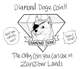 animal bb_(baalbuddy) commentary cryptocurrency diamond_(gemstone) diamond_dogs dog doge english_commentary english_text eyepatch greyscale highres meme metal_gear_(series) metal_gear_solid_v:_the_phantom_pain monochrome no_humans shiba_inu simple_background speech_bubble white_background