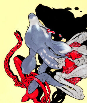 animal animal_focus baby_animal bear_trap black_eyes blood bloody_tears bone chain closed_eyes commentary cropped crying deer english_commentary exposed_bone fawn fleebites from_above grey_fur hedgehog high_contrast lying no_humans on_ground original pain red_fur shadow simple_background tears tears_from_one_eye traditional_media yellow_background