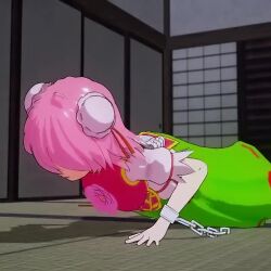 1girl 3d animated breasts exercising ibaraki_kasen medium_breasts mofumoko5 pink_hair purple_eyes push-ups solo tagme thighs touhou video