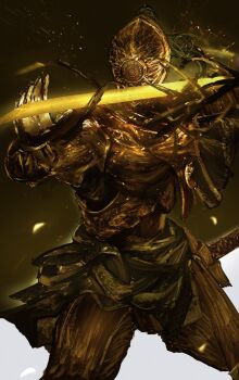 Rule 34 | 1boy, armor, commentary request, elden ring, elden ring nightreign, executor (elden ring), full armor, glowing, glowing sword, glowing weapon, gold armor, graffitigw, helm, helmet, highres, holding, holding sword, holding weapon, katana, knight, solo, sword, weapon