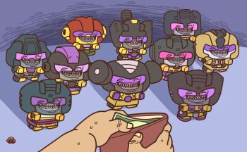Rule 34 | 1girl, 6+boys, chibi, commentary, english commentary, genderswap, genderswap (mtf), holding, holding wallet, money, multiple boys, oomiekunoo, robot, smile, swindle (transformers), teeth, transformers, transformers: animated, transformers: armada, transformers: earthspark, transformers: generation 1, transformers: war for cybertron, transformers unicron trilogy, wallet