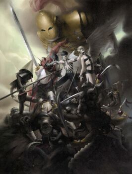 Rule 34 | 6+boys, 6+girls, absurdres, angel, angel (megami tensei), angel wings, archangel (megami tensei), armor, black hair, black shorts, blindfold, blonde hair, blue eyes, bondage outfit, bracelet, character request, colored skin, corpse, cuffs, demi-fiend, demon, demon (megami tensei), extra arms, full-body tattoo, grabbing another's face, grabbing another's head, head grab, helmet, highres, holding, holding polearm, holding sword, holding weapon, horns, jewelry, kazuma kaneko, lakshmi (megami tensei), looking at viewer, multiple boys, multiple girls, official art, oni (megami tensei), open mouth, pile of corpses, plate armor, polearm, purple skin, red skin, scan, shackles, sharp teeth, shin megami tensei, shin megami tensei iii: nocturne, shiraishi megumi (colorist), shorts, skull, sword, taraka (megami tensei), tattoo, teeth, third-party edit, third-party source, titan (megami tensei), weapon, wings, yaksini (megami tensei), yellow eyes, yomotsu-ikusa (megami tensei)