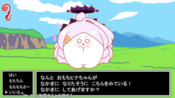 ^^^ afterimage ahoge arrow_(symbol) blue_archive blue_sky blush chestnut_mouth chibi cliff cloud commentary_request day grass grey_hair hair_ornament hairclip halo highres hina_(blue_archive) horns kurukurumagical long_hair looking_at_viewer o_o open_mouth outdoors parted_bangs single_hair_intake sky solo standing translation_request very_long_hair