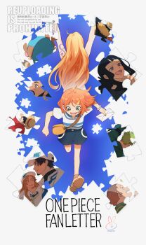 Rule 34 | 2024, 3girls, 6+boys, absurdres, antlers, arm tattoo, arms up, back, bag, bandana around arm, beard, benevolent king of the waves, black hair, blunt bangs, bookstore part-timer, bracelet, brook (one piece), brown hair, buzz cut, commentary request, copyright name, elder marine brother, facial hair, feather boa, full body, goatee, green hair, hair ornament, hairpin, hat, highres, holding, holding letter, horns, jewelry, letter, long hair, monkey d. luffy, multiple boys, multiple girls, nami's fangirl, nami (one piece), niina 1oo9, one piece, one piece fan letter, orange hair, puzzle piece, red shirt, reindeer antlers, roronoa zoro, satchel, shirt, short hair, sidelocks, sparkle, straw hat, tattoo, tony tony chopper, very short hair, younger marine brother, zoro's fanboy