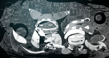 animal_ears animal_hands belt_buckle belt_collar boots bow bowtie buckle cape claws clenched_hands collar commentary_request confused covered_mouth disembodied_hand fang fur-trimmed_headwear fur_trim gloves grey_background greyscale half-closed_eyes hand_on_own_chin hat heart jester_cap kirby_(series) looking_ahead magolor marx_(kirby) marx_(true_form)_(kirby) monochrome nintendo no_humans open_mouth outline plant polka_dot_headwear pom_pom_(clothes) raised_eyebrow rayman_limbs scarf shadow shirushiki shrugging solid_eyes sweatdrop traditional_bowtie triangle_print two-tone_headwear vines wavy_mouth white_outline wings