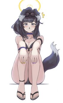 1girl absurdres animal_ears bikini black_hair blue_archive blue_eyes breasts dog_ears dog_girl engineering_department_(blue_archive) gjtjdrua hibiki_(blue_archive) highres long_hair looking_at_viewer medium_breasts simple_background solo swimsuit white_background