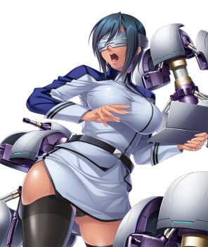 00s 1girl android black_legwear breasts female_focus highres kagami_hirotaka kangoku_senkan large_breasts lilith-soft machine naomi_evans panties pantyshot skirt solo taimanin_(series) taimanin_asagi taimanin_asagi_kessen_arena underwear visor