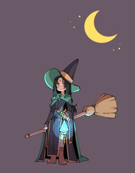 1boy black_hair broom charmwitch crescent_moon facial_mark fire_emblem fire_emblem:_radiant_dawn forehead_mark hat highres lantern long_hair male_focus moon nintendo red_eyes soren_(fire_emblem) witch_hat