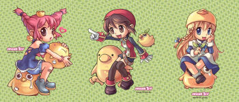 4leaf aqua_bloomers archived_source armrest artist_name bandaid bandaid_on_leg bare_shoulders belt beret bird bird_hat black_shoes black_shorts black_sleeves bloomers blue_dress blue_eyes blue_ribbon blue_sleeves bracelet braid brown_eyes brown_hair brown_shoes brown_thighhighs buttons character_request collared_dress commentary commentary_request cross-laced_clothes cross-laced_dress crossed_legs dated_commentary deformed dress dress_ribbon english_commentary gold_buttons green_background hair_between_eyes hair_ribbon hair_tie half_updo hand_on_own_cheek hand_on_own_face hat head_rest heart holding holding_leaf hug ispin_charles jacket jellyppi jewelry knees_together_feet_apart lace lace-trimmed_dress lace_trim layered_sleeves leaf lips lipstick_mark long_dress long_sleeves loose_belt monster multicolored_jacket neck_ribbon nexon o-ring_collar official_art open_hand open_mouth parted_lips photoshop_(medium) pom_pom_(clothes) puffy_short_sleeves puffy_sleeves red_hat red_jacket ribbed_socks ribbon shoes short_dress short_over_long_sleeves short_sleeves shorts sidelocks simple_background single_tear sitting sitting_on_animal socks softmax standing tales_weaver thighhighs tichiel_juspian tiv twin_braids twintails two-tone_jacket underwear watermark web_address white_dress white_jacket white_sleeves white_socks yellow_hat
