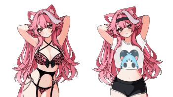 1girl animal_ears animated animated_gif artist_request bikini bra breasts caramelldansen cat_ears cat_girl cat_tail crop_top gym_shorts hololive hololive_english jiggle large_breasts lingerie long_hair panties pink_hair raora_panthera shirt shorts sports_bra swimsuit t-shirt tail underwear very_long_hair virtual_youtuber yellow_eyes