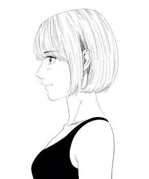 1girl breasts commentary_request from_side greyscale highres large_breasts lee_(dragon_garou) light_smile monochrome original portrait short_hair sketch solo tank_top