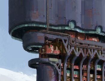 Rule 34 | anthony brault, blue sky, building, dilapidated, highres, industrial, industrial pipe, no humans, original, rust, scenery, sky, steel beam, truss