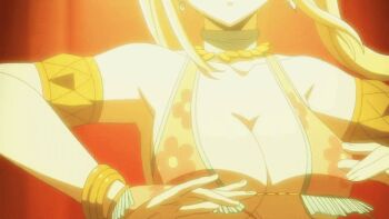 alternate_costume alternate_hairstyle animated animated_gif anime_screenshot armlet armpits belly_dancer belly_dancer_outfit blonde_hair bouncing_breasts bra breasts dancer dancing fairy_tail fairy_tail:_dragon_cry floral_print harem_outfit huge_breasts jewelry lucy_heartfilia lucy_heartfilia_(bar_altair_dancer)_(fairy_tail) necklace official_alternate_costume official_alternate_hairstyle print_bra sidelocks twintails underwear