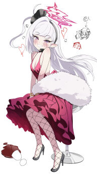 1boy 2girls :d absurdres black_shoes blue_archive blush chair chibi chibi_inset commentary_request cup distorted_halo doodle_sensei_(blue_archive) dress drinking_glass fishnet_pantyhose fishnets garados_(limmjiiiminnn99) halo hand_on_own_thigh high_heels highres long_hair looking_at_viewer multiple_girls mutsuki_(blue_archive) mutsuki_(dress)_(blue_archive) official_alternate_costume on_chair open_mouth pantyhose pink_eyes pleated_dress pointy_ears red_halo ribbon sensei_(blue_archive) shigure_(blue_archive) shoes smile spill teeth thumbs_up translation_request white_hair wine_glass