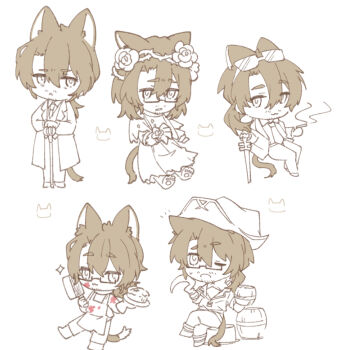 1boy :3 absurdres alternate_costume amputee animal_ears animal_feet apron bags_under_eyes barrel beard_stubble beer_mug belt black-framed_eyewear black-framed_glasses blood blood_on_cheek blood_on_clothes blood_on_face blood_splatter blood_stain boot_straps boots brown_hair capelet cat_boy cat_ears cat_symbol cat_tail chibi chibi_only cigarette cleaver closed_mouth coat collared_jacket collared_shirt contrast_collar crossed_legs crown_of_thorns cup dress dress_shirt e.g.o_(project_moon) expressionless facial_hair flower flower_wreath food formal_clothes from_side full_body furry furry_male garden_of_thorns_(e.g.o) gauntlet gauntlets glasses gloves gregor_(project_moon) greyscale hair_between_eyes hair_flower hair_intakes hair_ornament hair_over_one_eye hair_rose hair_vines hairband half-closed_eyes hand_on_hilt hand_up hands_up happy hat head_wreath highres holding holding_cigarette holding_cleaver holding_cup holding_knife holding_pie holding_plate holding_sword holding_weapon jacket jitome joints kemonomimi_mode kitchen_knife knife lapels legs_together light_smile lily26983455 limbus_company long_hair long_sleeves looking_at_viewer looking_to_the_side low_ponytail male_bride male_focus mechanical_arms midair monochrome mug multiple_persona necktie notched_lapels official_alternate_costume one_eye_closed open_clothes open_coat open_mouth outstretched_legs pants parted_bangs parted_lips pawpads pie pirate_costume pirate_hat plant planted planted_sword planted_weapon plate ponytail project_moon prosthesis prosthetic_arm r.b._(identity)_(project_moon) raised_eyebrow raised_eyebrows rapier rectangular_eyewear rose sanpaku sash semi-rimless_eyewear serious sheath shirt shoes shoulder_sash sideways_glance simple_background single_gauntlet single_glove sitting sleeves_rolled_up smile smoke smoking sparkle sparse_stubble standing stubble suit sunglasses sunglasses_on_head sweatdrop sword tail thorns tinted_eyewear torn_capelet torn_clothes torn_dress turtleneck turtleneck_shirt twinhook_pirates_(identity)_(project_moon) under-rim_eyewear vest vines weapon white_background wing_collar wooden_cup wuthering_heights_(identity)_(project_moon) zwei_association_south_uniform