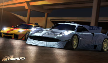 Rule 34 | absurdres, amoemo, black sky, car, commentary, decal, english commentary, ferrari, ferrari f430, highres, logo, motion blur, motor vehicle, night, no humans, original, outdoors, overpass, pagani huayra, shadow, sky, spoiler (automobile), sports car, under bridge, vehicle focus