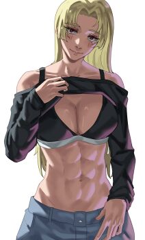 1girl blonde_hair breasts highres jujutsu_kaisen looking_at_viewer raggumba solo tsukumo_yuki_(jujutsu_kaisen) white_background