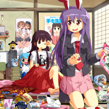00s 2girls alarm_clock alternate_costume animal_ears azumanga_daiou barefoot black_hair black_socks blanket blazer blonde_hair blue_hair bowl brown_hair character_doll chopsticks clannad clock computer computer_keyboard doll female_focus figure food front_mission front_mission_2 fujibayashi_kyou furukawa_nagisa grey_eyes hanging_scroll hat hirasawa_yui hokuto_no_ken houraisan_kaguya ikamusume indoors jacket jagi k-on! kasuga_ayumu kirisame_marisa kneehighs kneeling konpaku_youmu long_hair meandros messy messy_hair messy_room miniskirt mirror misaka_imouto misaka_mikoto multiple_girls nagato_yuki necktie neet open_mouth otaku_room pantyhose pink_skirt pizza_hut pleated_skirt poster_(object) purple_hair rabbit_ears red_eyes red_necktie reisen_udongein_inaba round_teeth rubbing_eyes ruu_(tksymkw) sakagami_tomoyo school_uniform scroll serafuku shinryaku!_ikamusume shirt siblings sisters sitting skirt snack socks suzumiya_haruhi_no_yuuutsu sweat sweatdrop tatami teeth tissue tissue_box toaru_majutsu_no_index touhou trash_can waking_up witch witch_hat