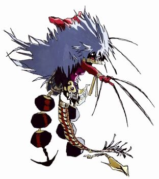 1girl big_hair breasts claws colored_skin commentary demon_(megami_tensei) devil_summoner:_soul_hackers devil_summoner_(series) english_commentary full_body large_breasts long_hair rangda_(megami_tensei) red_skin simple_background soccerobsidian solo tail white_background