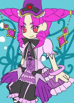 Rule 34 | 1girl, bow, female focus, flora (riz-zoawd), gem, hat, hat bow, pink hair, riz-zoawd, skirt, smile, solo, solo focus, the wizard of oz, twintails, witch, witch hat