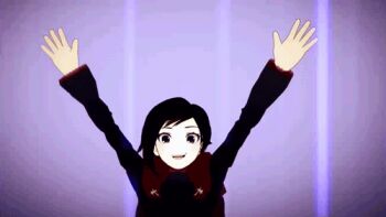 1girl 3d animated animated_gif boots cape dog lowres ruby_rose rwby skirt thighhighs zwei_(rwby)